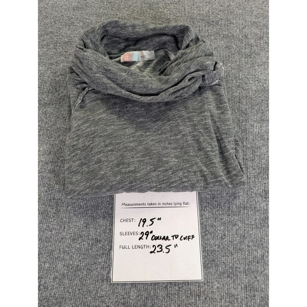 Free People Beach Cowl Neck Sweatshirt Gray Marl Cotton Raglan Pullover OS